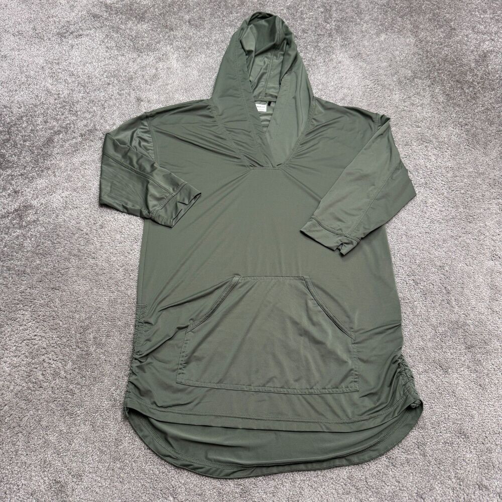 PrAna Hooded Activewear Dress Womens S Green Long Sleeve Kangaroo Pocket Ruched